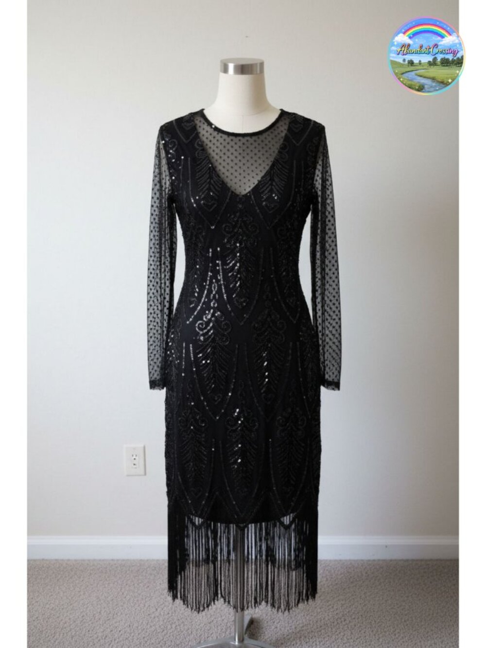 BABEYOND 1920s Flapper Dress Long Sleeve Sequin Beaded Cocktail Party